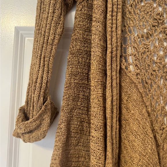 Willi Smith Brown Open-Front Cardigan 3/4 Sleeeve Crochet Back Mandala - Size S - Picture 3 of 4